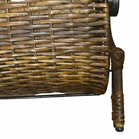 Wicker Rattan Bamboo Cane Wrought Iron Vintage Towel Magazine Rack MCM Bohemian - Picture 14 of 16